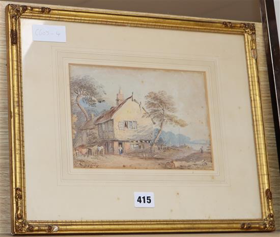 John Varley, watercolour, House in a landscape, signed, 15 x 23cm